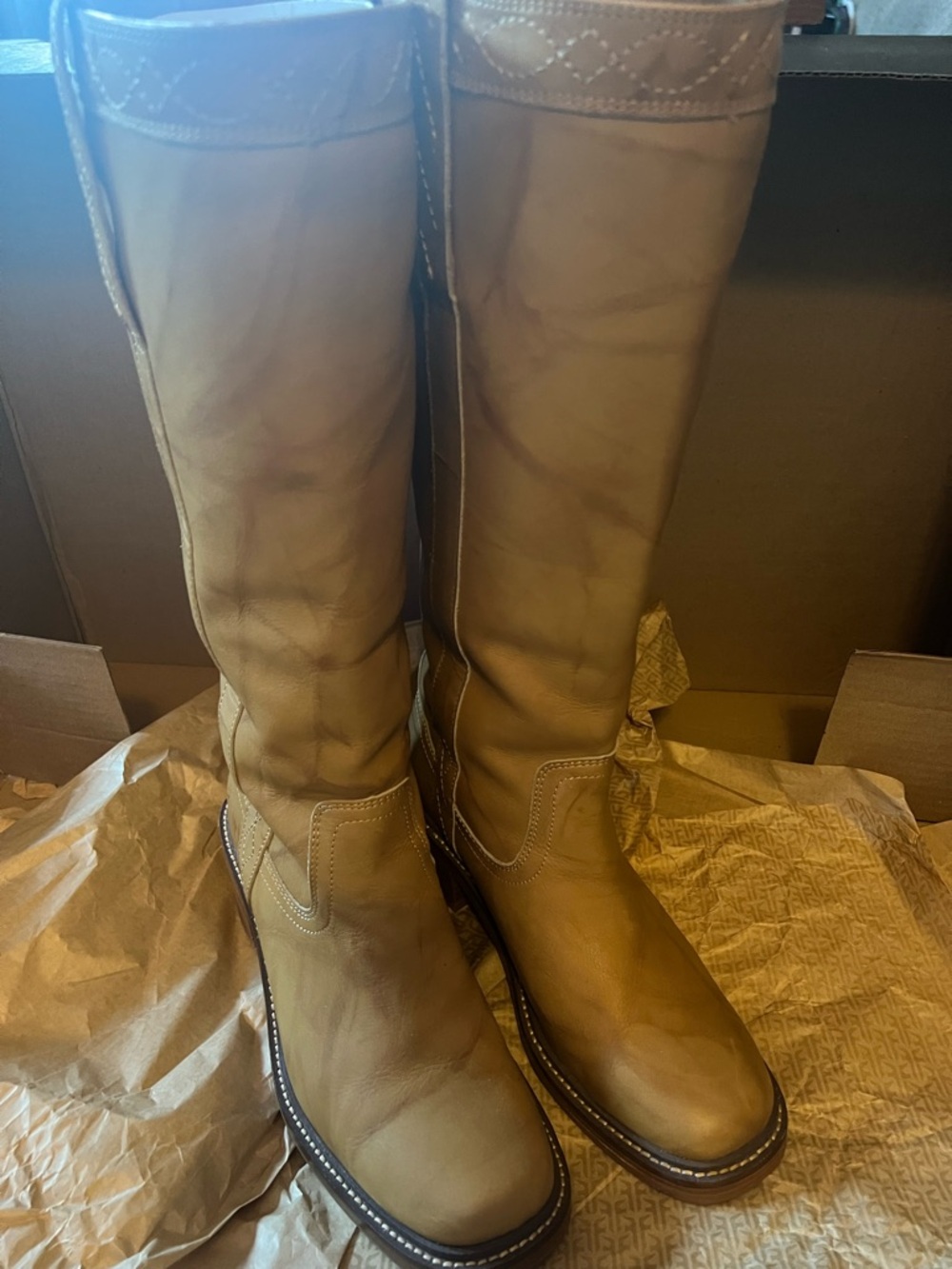 Frye Tall Leather Riding Boots in Banana Color